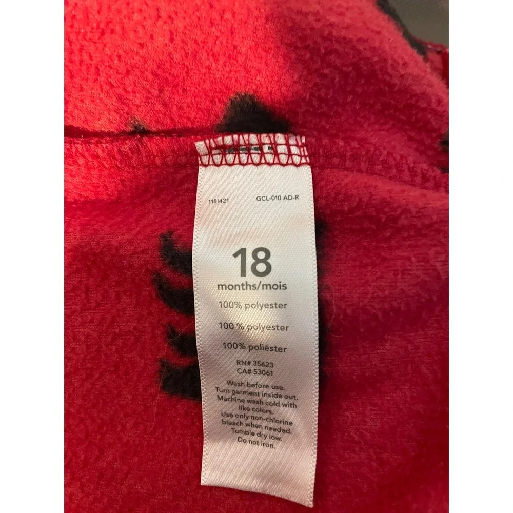 Carters Fleece Hooded Pajamas Sleepsuit 18 Months Red Black Bear‎ Cozy